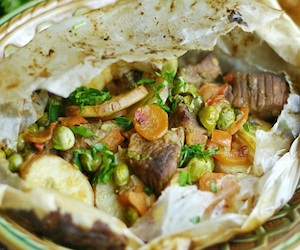 Кебаб из говядины с овощами в пергаменте, Мясо