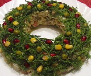 Салат с мясом и грибами "Рождественский венок", Мясные салаты